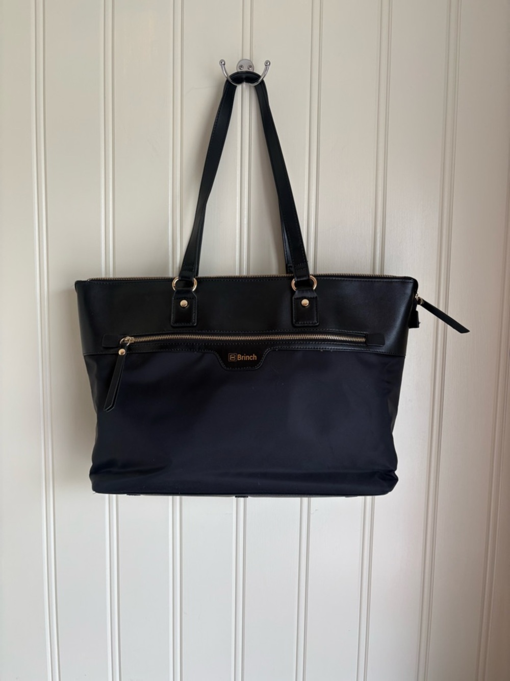Black Laptop Tote with Front Zip Pocket